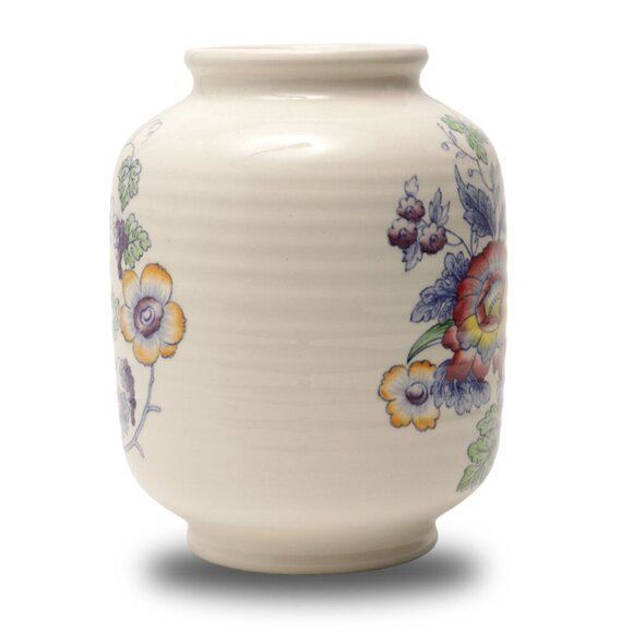 Vintage Wedgewood Ceramic Floral Jar England Ridges White Blue Tea Canister Vase - Picture 2 of 8